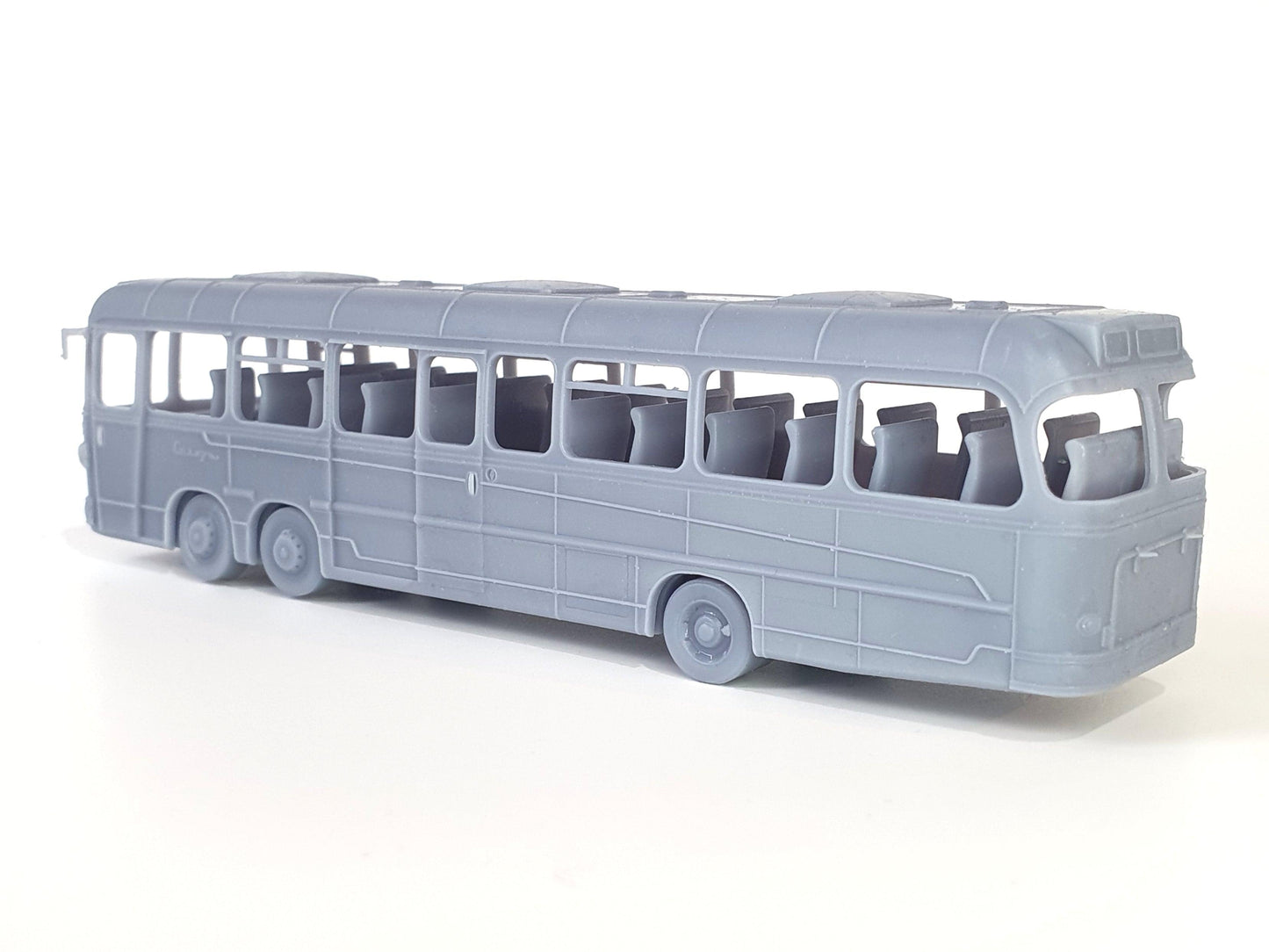 Side view of OO (1:76) scale model of a Barton Transport Bedford VAL Buswith Europa Yeates body and 50 seat coach interior - Three Peaks Model