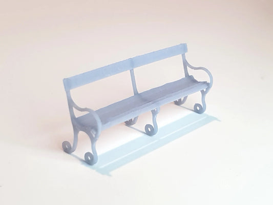 OO gauge scale model of a single station platform seat bench in the Lancashire and Yorkshire Railway (L&Y) design - Three Peaks Models