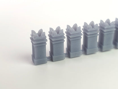 OO gauge, 4mm, scale model square crown chimney pots - Three Peaks Models