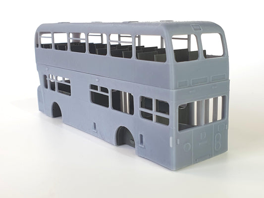 Front view of OO gauge scale model of a Coventry Daimler Fleetline bus - Three Peaks Models