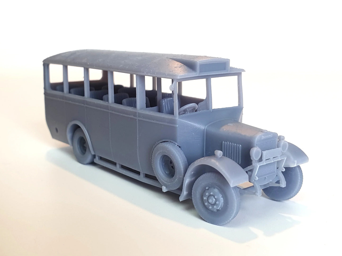 OO (1:76) unpainted Peoples/General version of our scale model 20-seat Thornycroft bus, with the spare wheel in place - Three Peaks Models