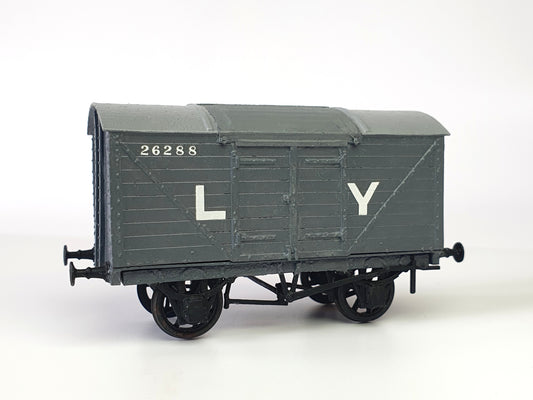 Painted OO (1:76) scale model of an L&Y Diagram 3 Covered Goods wagon - Three Peaks Models