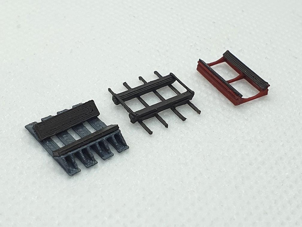 Steel coil cradles, types 3, 2, and 1 (left to right) - OO TT N gauge - Three Peaks Models