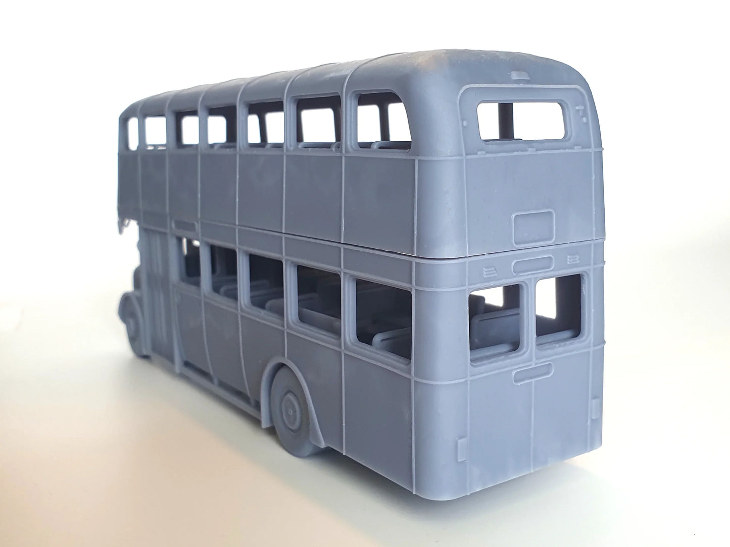 Rear view of a scale model bus of a Bradford AEC Regent 5 with Metro-Cammell body - Three Peaks Models