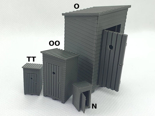 Scale model of outside privy in O, OOn TT and N gauge - Three Peaks Models