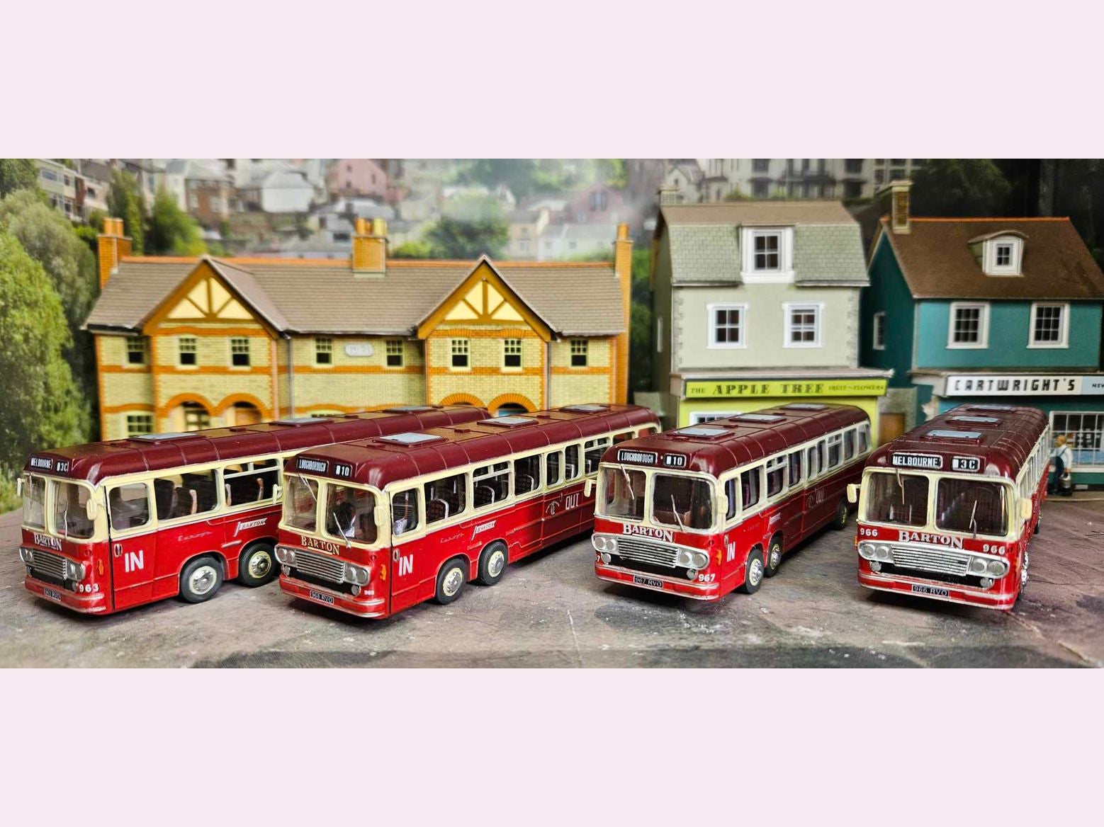 Set of 4 fully painted and complete kit of our Barton Bedford VAL scale model bus - Three Peaks Models