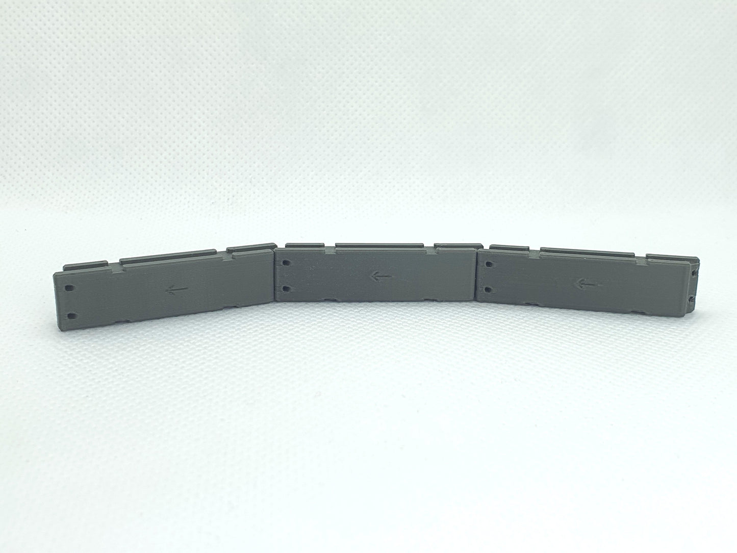 OO gauge scale model temporary vertical concrete barrier with arrows pointing left - Three Peaks Models