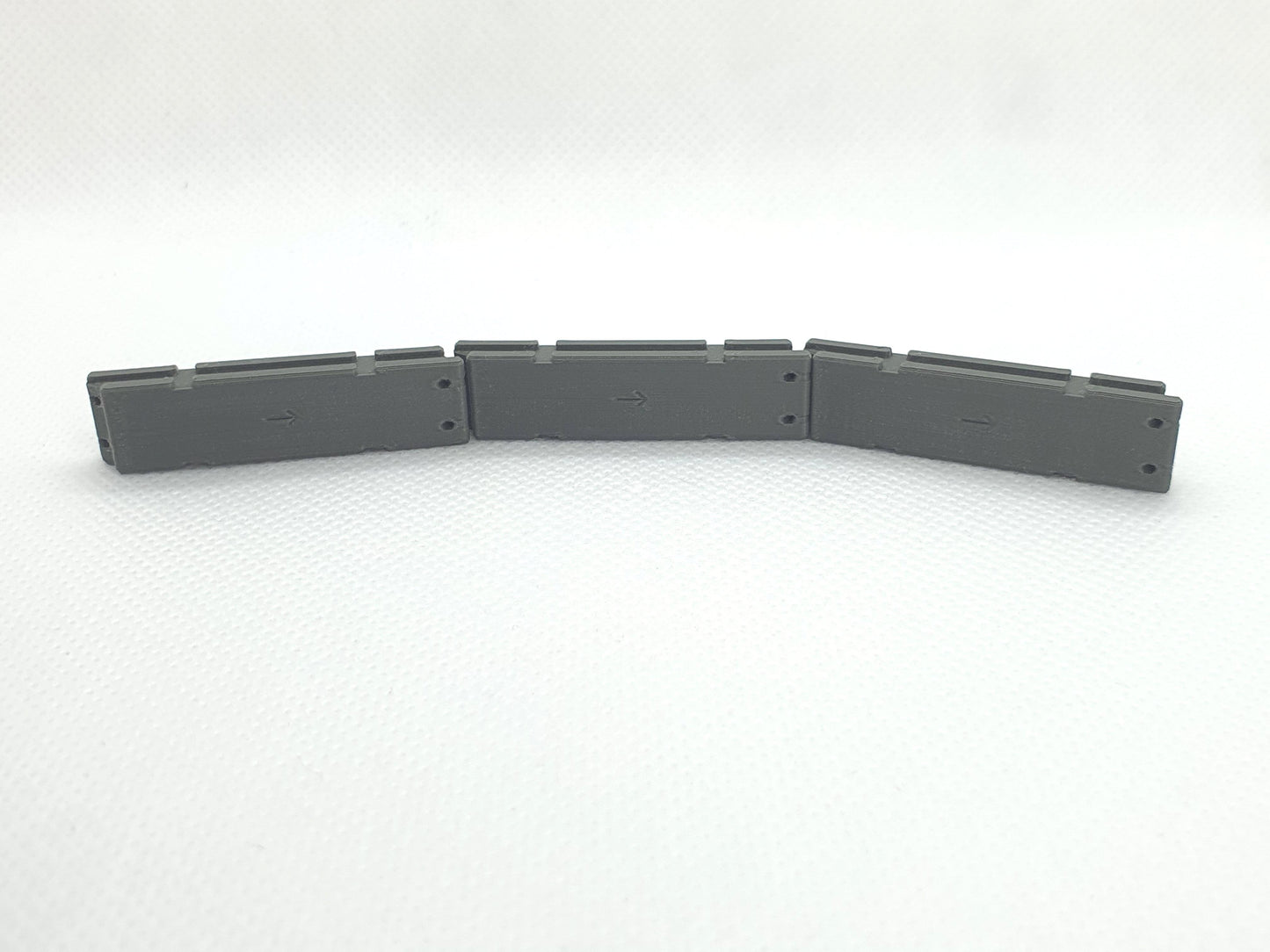 OO gauge scale model temporary vertical concrete barrier with arrows pointing right - Three Peaks Models