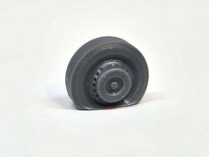 1:50 scale model flat front tyres on Duple coach wheel - Three Peaks Models