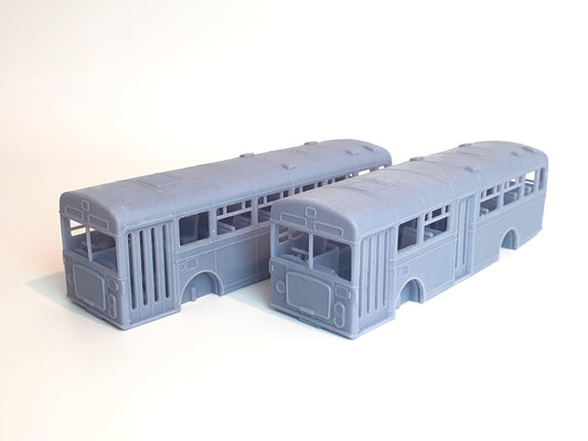 Both the single and two door version of the Coventry Bristol RE scale bus model - Three Peaks Models