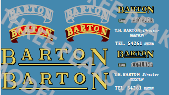 Example of the Fleetnames waterslide transfers sheet for the Barton Leyland Lion LT5 scale model bus - Three Peaks Models