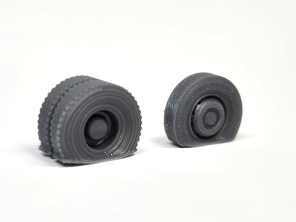 OO (1:76) scale model flat front and back tyres on Leyland bus wheels - Three Peaks Models