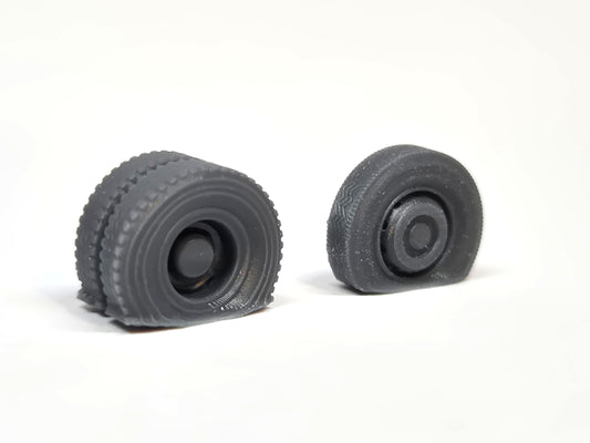 OO (1:76) scale model flat front and back tyres on Leyland bus wheels - Three Peaks Models