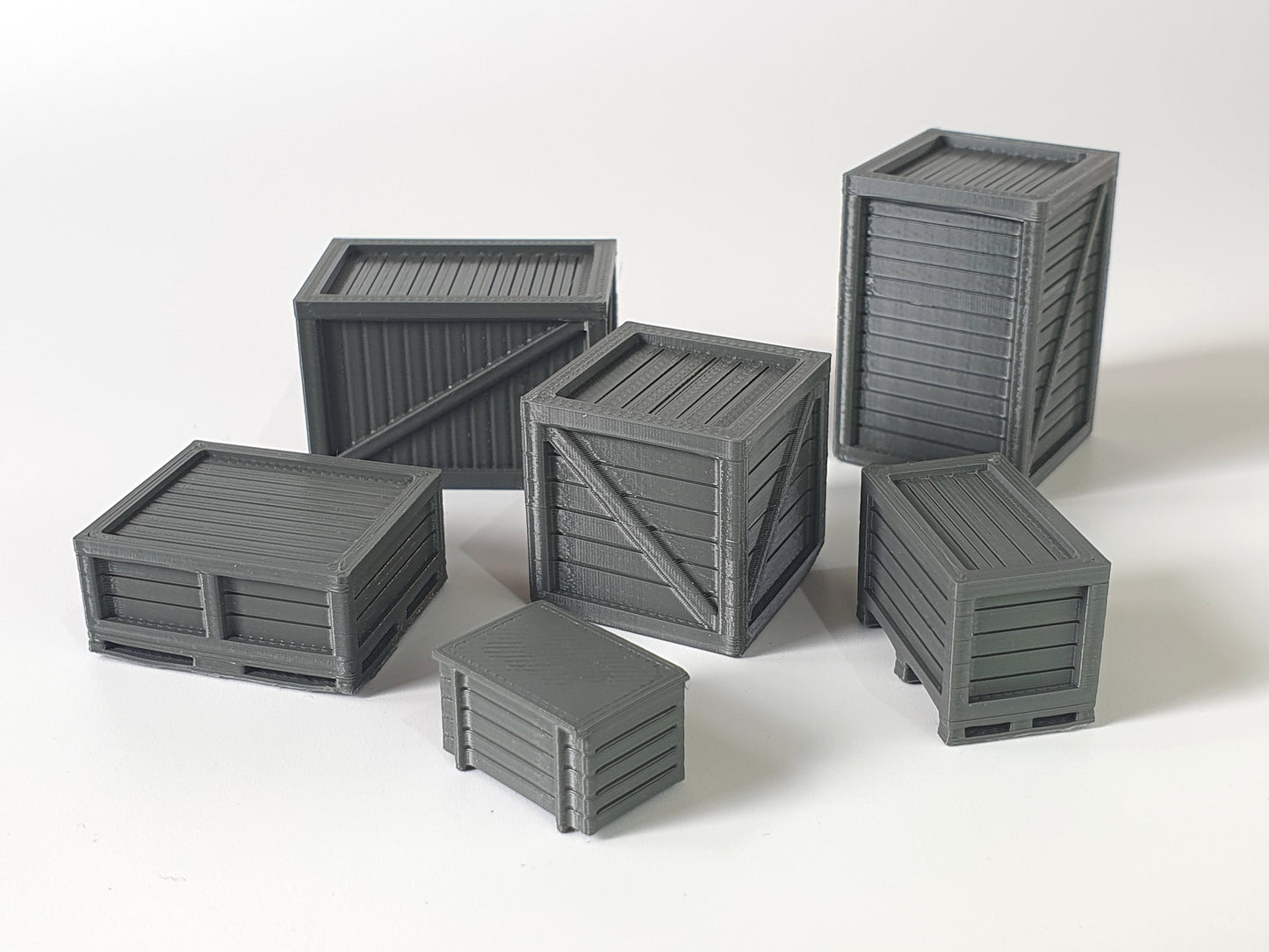 Set of 6 O gauge scale model packing crates and boxes - Three Peaks Models