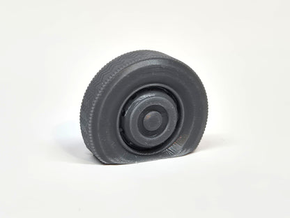 O (1:43) scale model flat front tyre on a Leyland bus wheel - Three Peaks Models