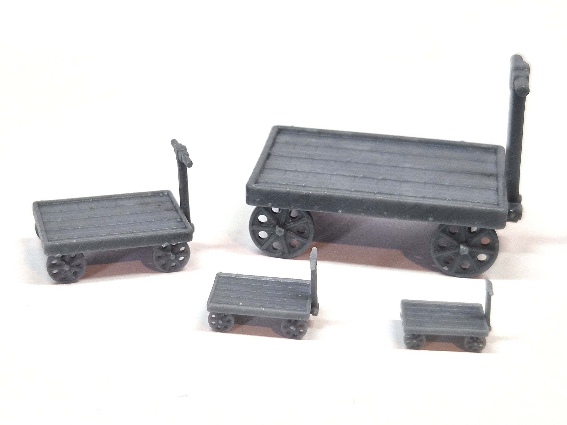 Set of 4 scale model platform trolleys for model railways in various scales - Three Peaks Models