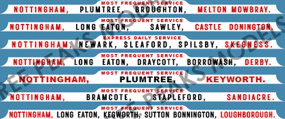 Example of the roof boards waterslide transfers sheet for the Barton Leyland Lion LT5 scale model bus - Three Peaks Models
