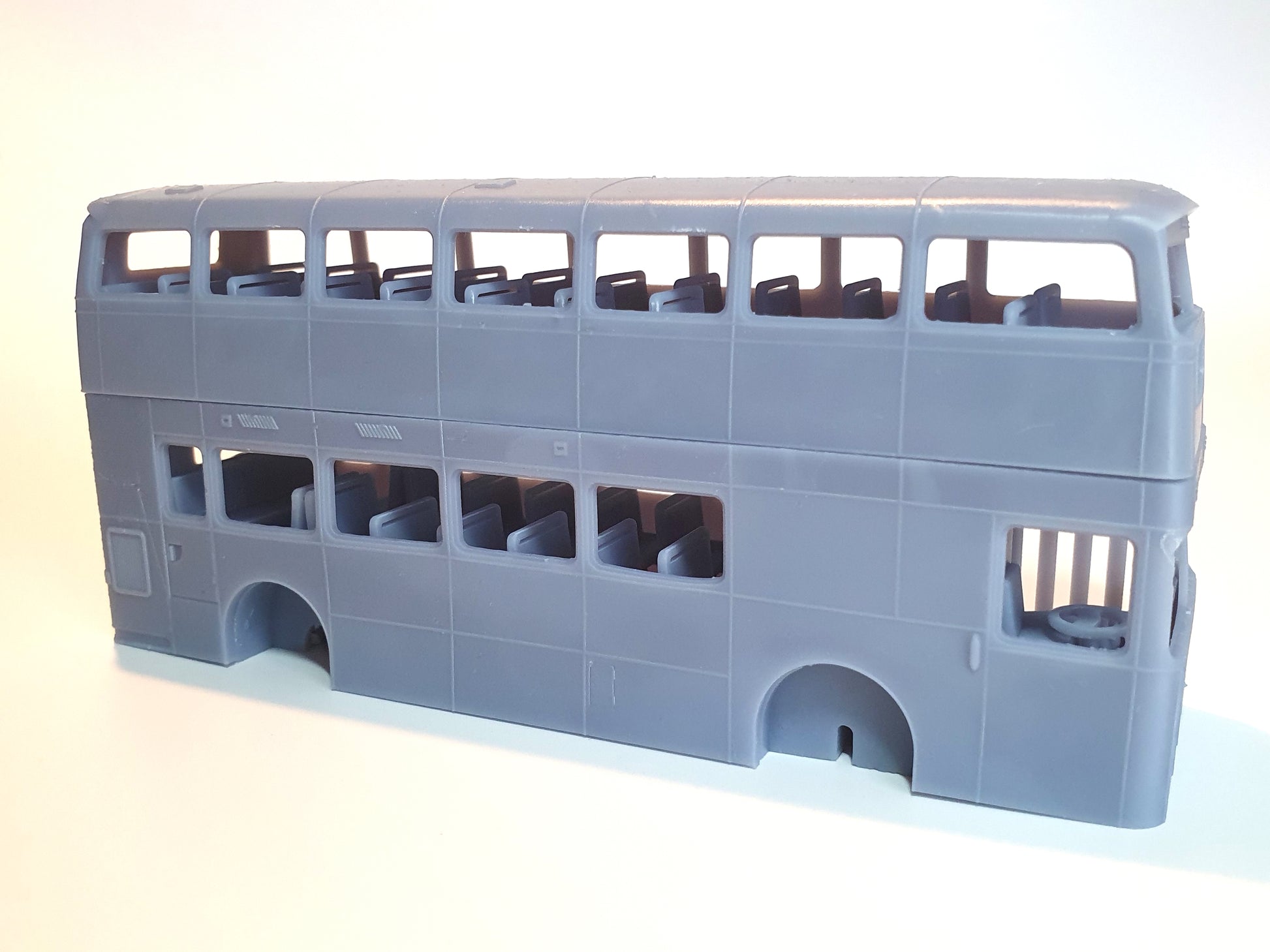 Driver side view of scale model of a 1-door Oldham Leyland Atlantean bus in OO (1:76) - Three Peaks Models