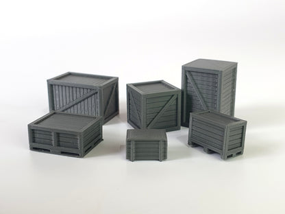 Set of 6 OO gauge scale model packing crates and boxes - Three Peaks Models