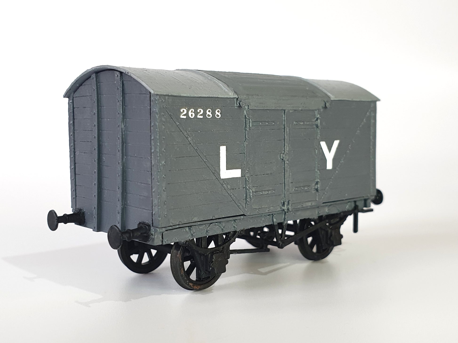 Painted OO (1:76) scale model of an L&Y Diagram 3 Covered Goods wagon - Three Peaks Models
