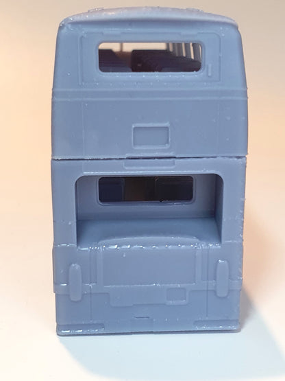 Rear view of scale model of a 2-door Oldham Leyland Atlantean bus in OO (1:76) - Three Peaks Models