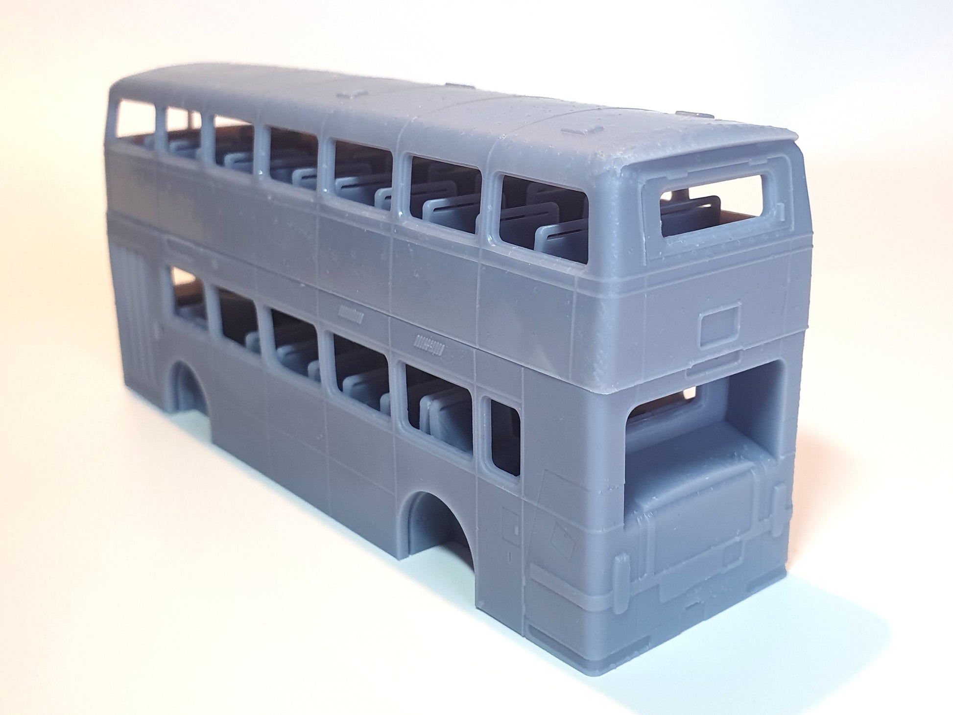 Rear view of scale model of a 1-door Oldham Leyland Atlantean bus in OO (1:76) - Three Peaks Models