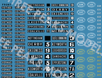 Example of the Reg no and destinations waterslide transfers sheet for the Barton Leyland Lion LT5 scale model bus - Three Peaks Models