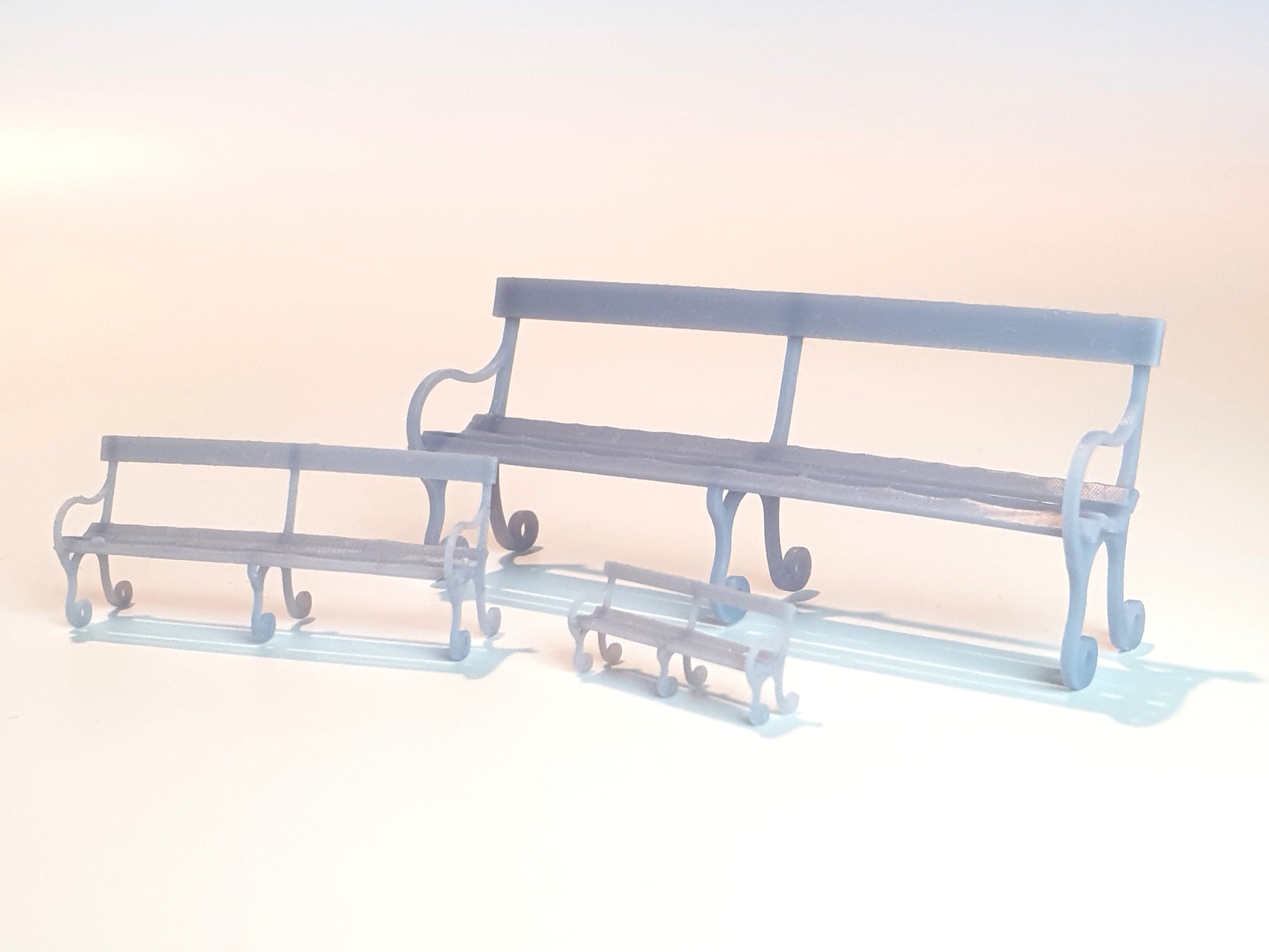 Scale model of a station platform seat benches in the Lancashire and Yorkshire Railway (L&Y) design - Three Peaks Models