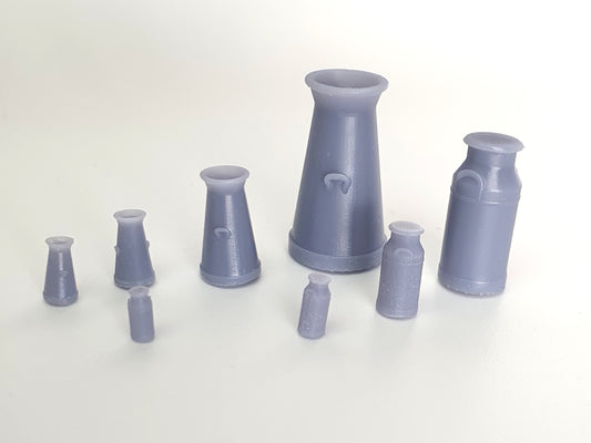 Scale model milk churns in various scales and two different shapes - Three Peaks Models