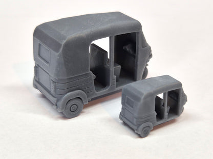 Two scale model tuk tuks viewed from the back - Three Peaks Models