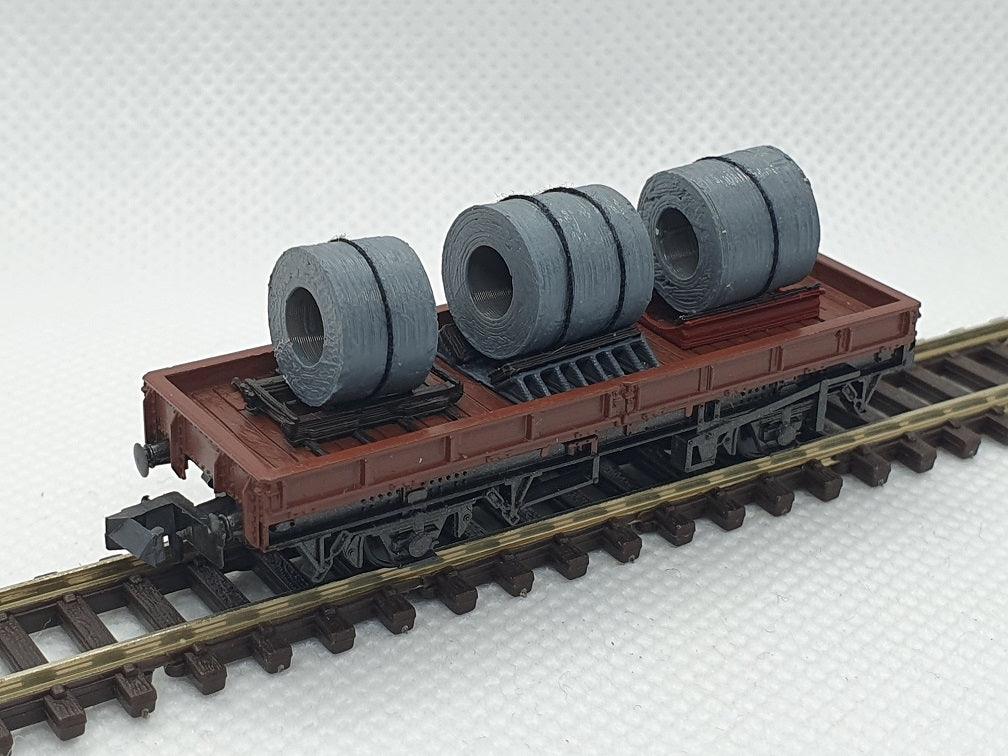 Wagon load of steel coils in cradles - OO TT N gauge - Three Peaks Models