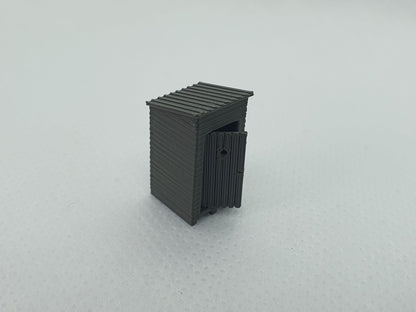 TT gauge scale model of an outside toilet with the door partially open - Three Peaks Models